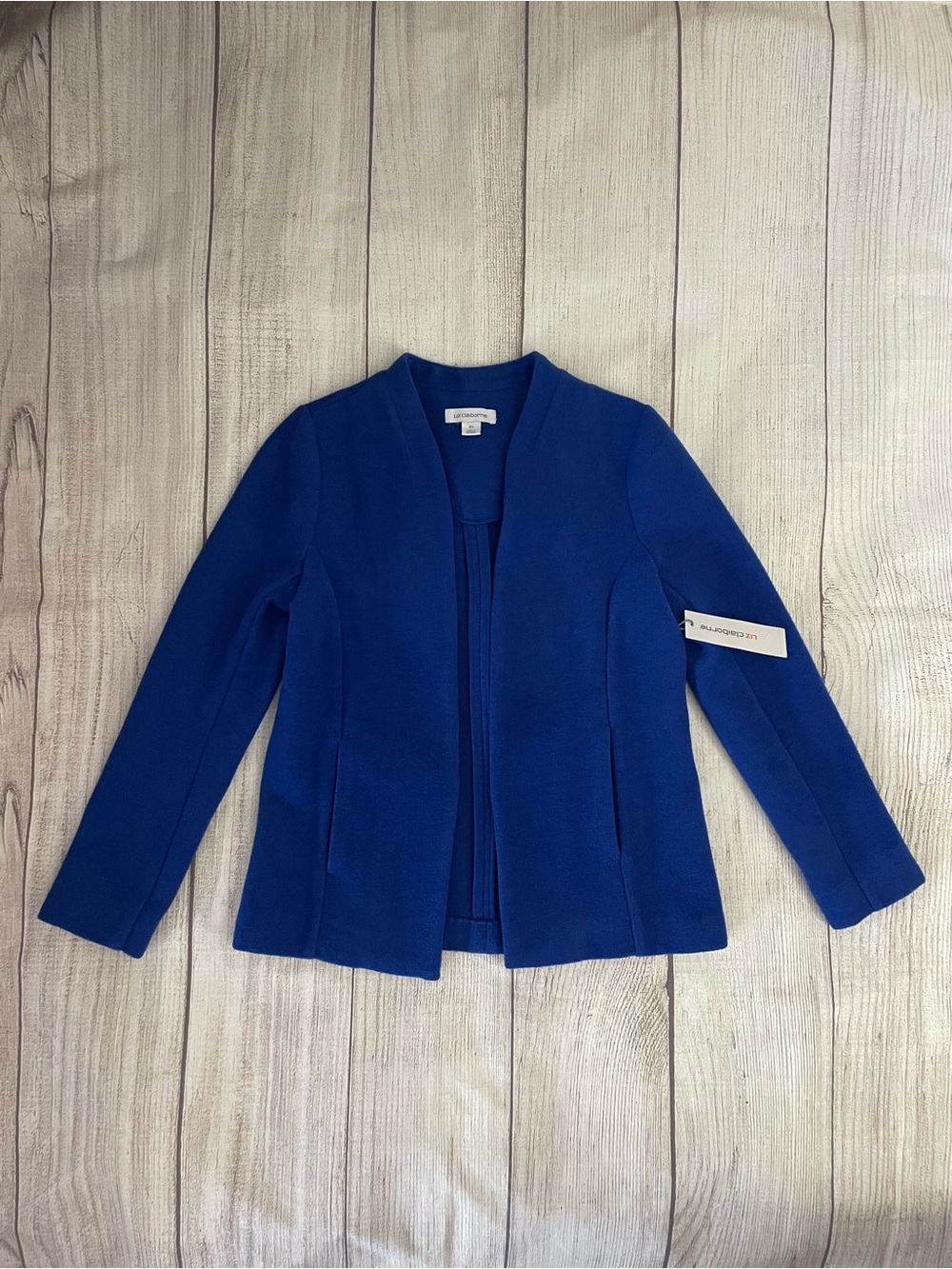NWT LIZ CLAIBORNE Women’s Cobalt Bold Blue Open Front Cardigan Jacket Size XS